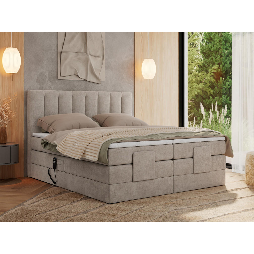 Thumbnail - MKS Boxbett, Beige, Textil, 2-Sitzer, H3, 7-Zonen, Rechteckig, 140x200 cm, Schlafzimmer, Betten, Boxspringbetten