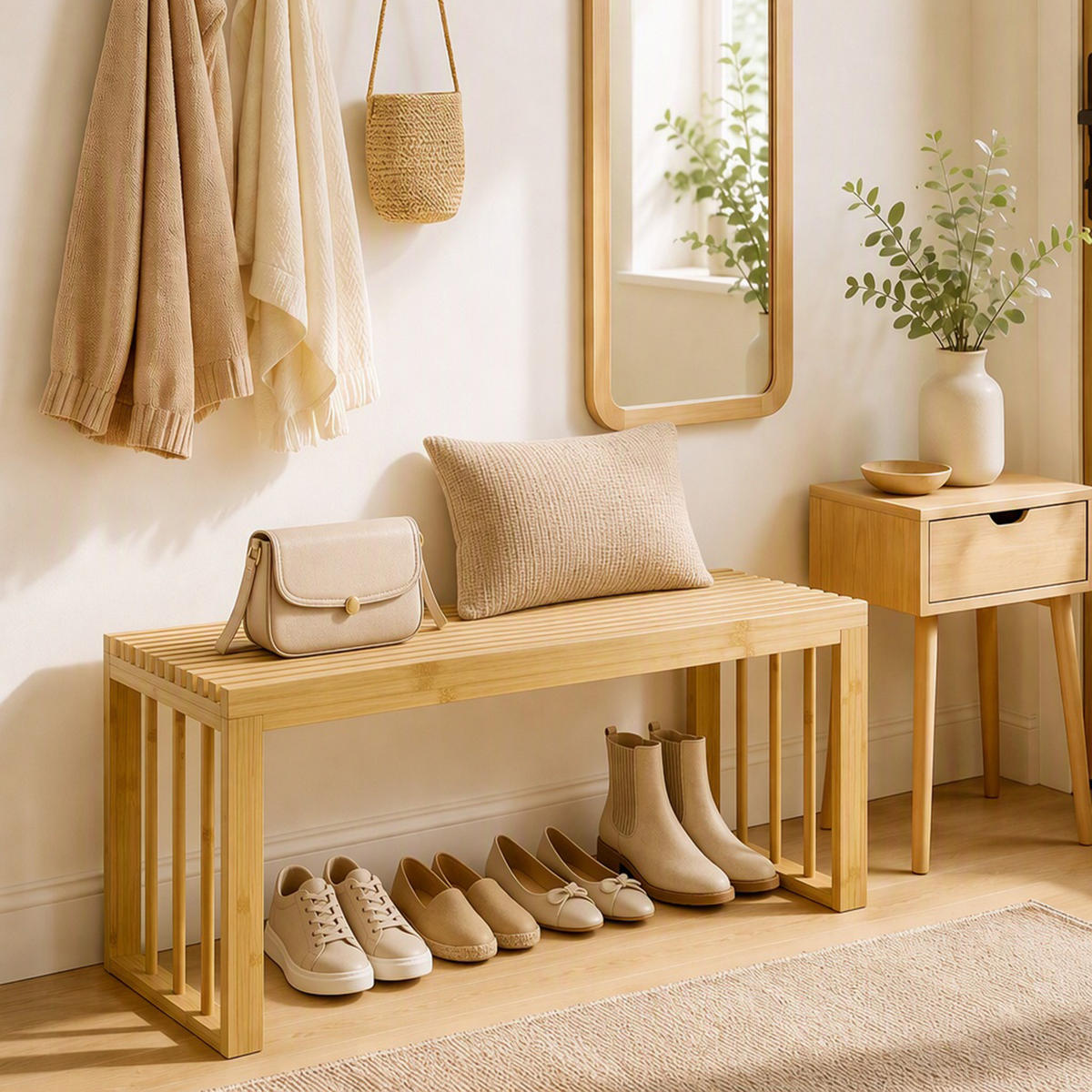 SCHUHBANK Bambus Naturholz - Naturfarben, Holz/Bambusholz (33/43/90cm) - HOMCOM