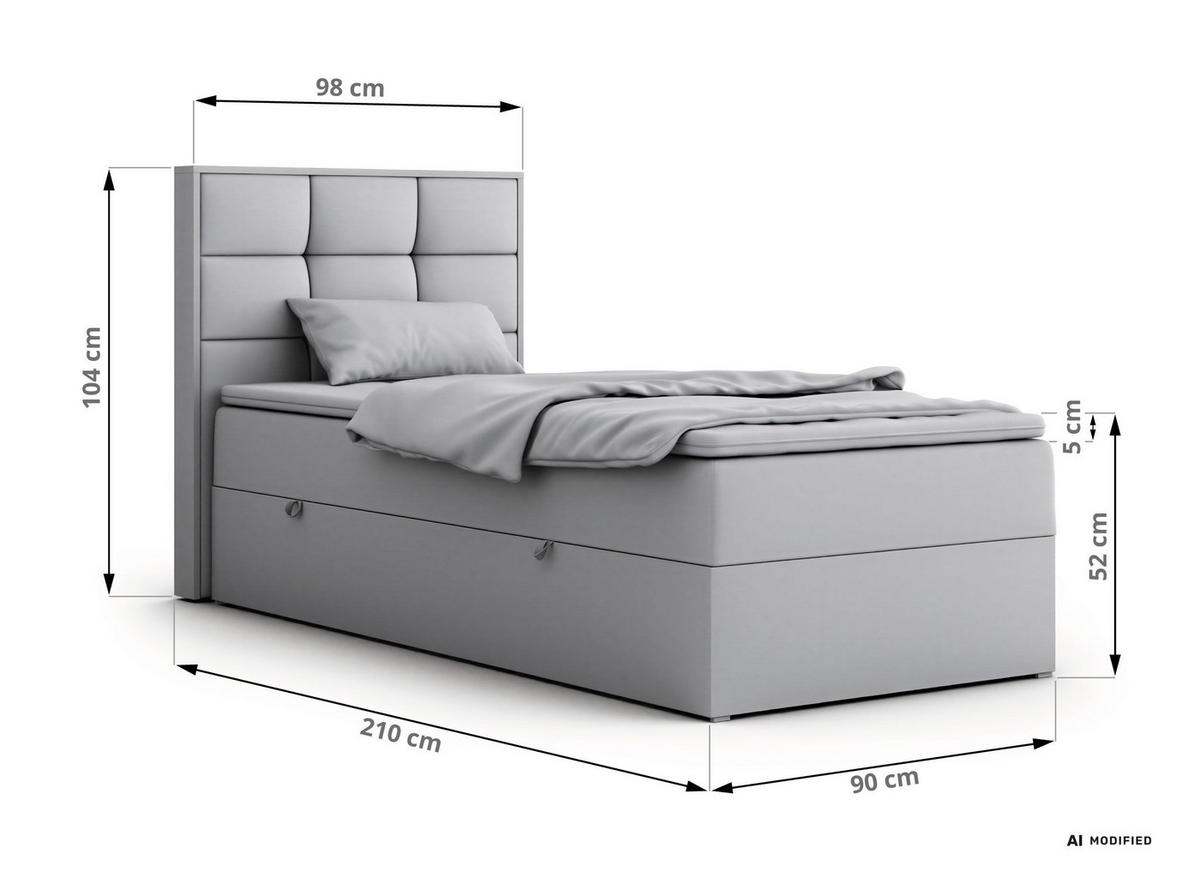 BOXBETT ALBERO 1 90/200 - Greige Stukture - Topper T25 - H3 - Links - Greige/Schwarz, Kunststoff/Textil (90/200cm) - MKS