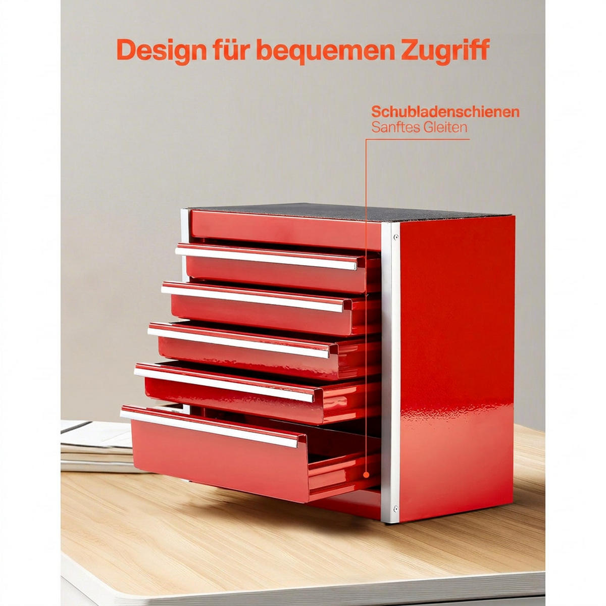 WERKZEUGKOFFER 21,8cm 5 Schubladen Tragbare Stahl Werkzeugtruhe Rot - Rosa, Metall (10/10/10cm) - Raelunyi