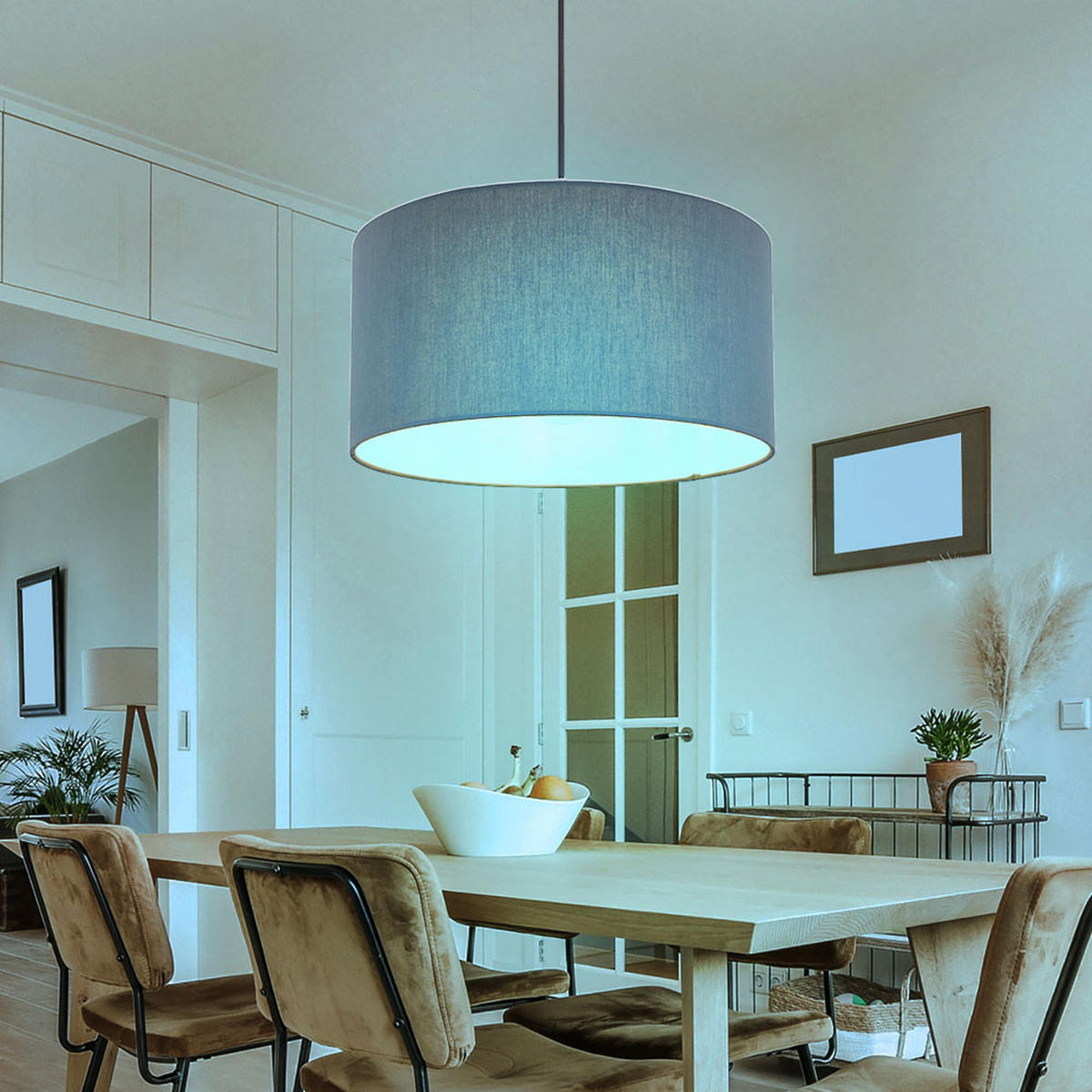 LED HÄNGELEUCHTE Textil Anthrazit Silber - Anthrazit, Metall (40/40/140cm) - Globo Lighting