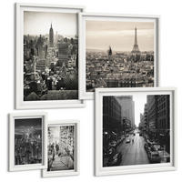 BILDER SET 5er Set - 50x50 cm & 20x30 cm & 40x60 cm Weißer Rahmen - Winterlandschaften, Wasserfälle, Nordlichter - Weiß, Kunststoff (40/60cm) - TULUP