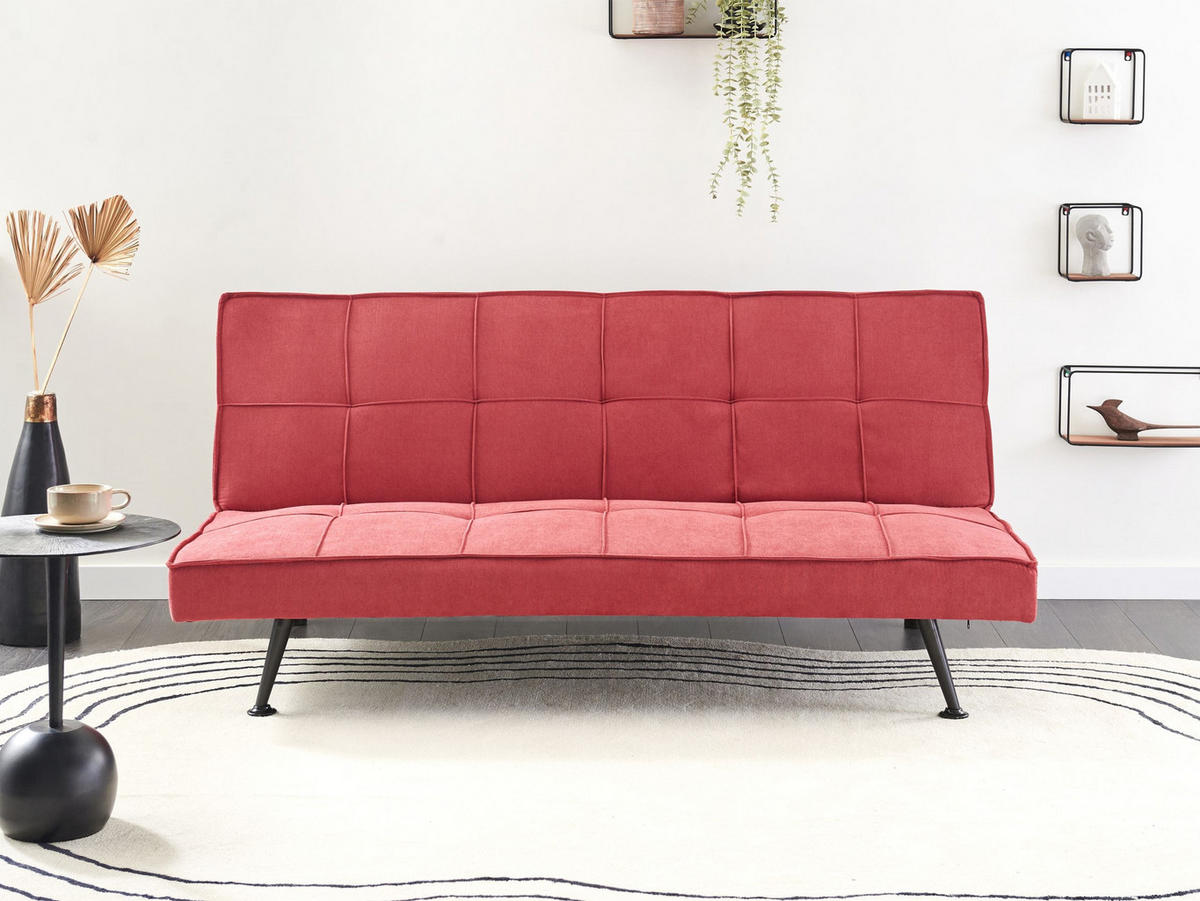 SCHLAFSOFA 3-Sitzer Stoff Rot Hasle - Rot, Textil (168/75/88cm) - Beliani