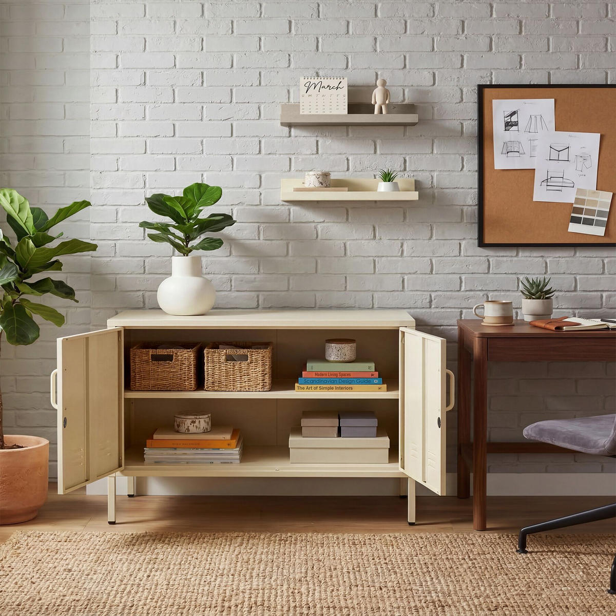 SIDEBOARD Baker, Kippschutz, höhenverstellbare Füße, creme - Creme, Metall (100/65/42.5cm) - tectake