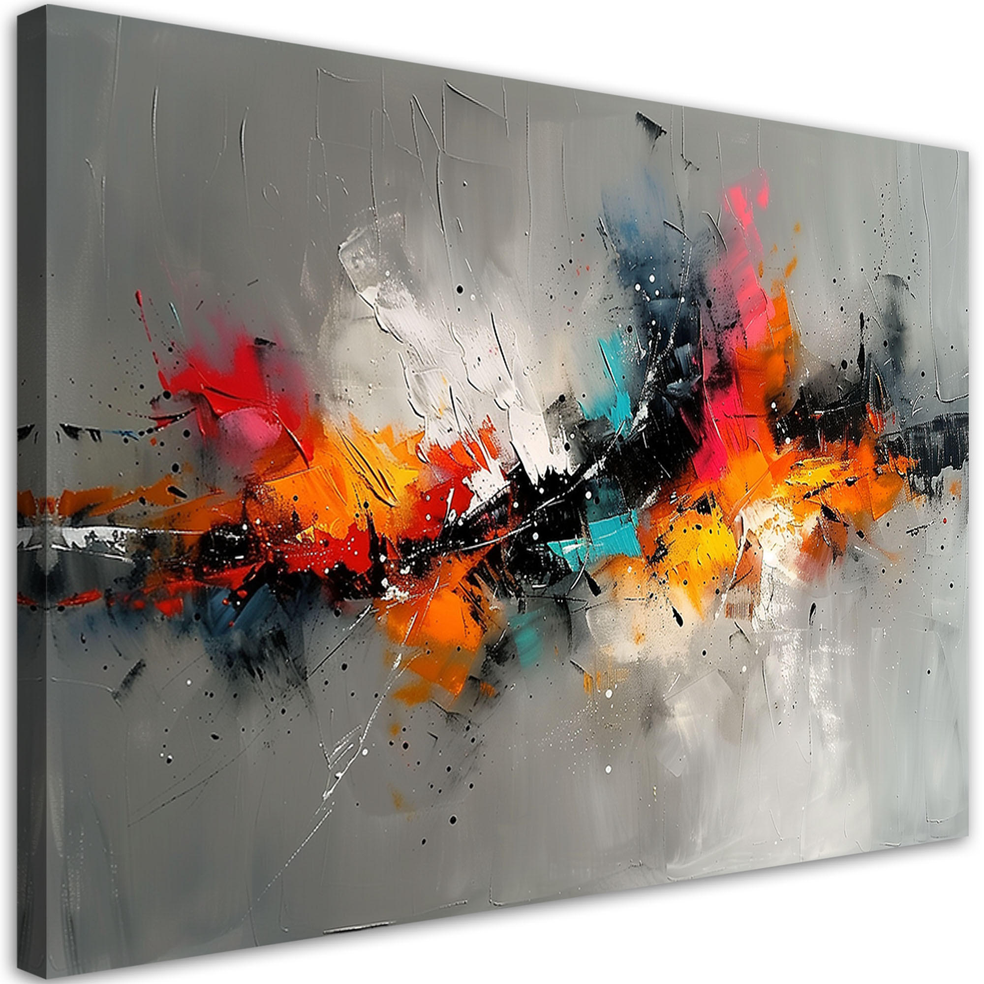 LEINWANDBILD Bunte Abstrakte Expression auf grauem Hintergrund 100x70cm - Multicolor, Textil (100/70cm) - Feeby