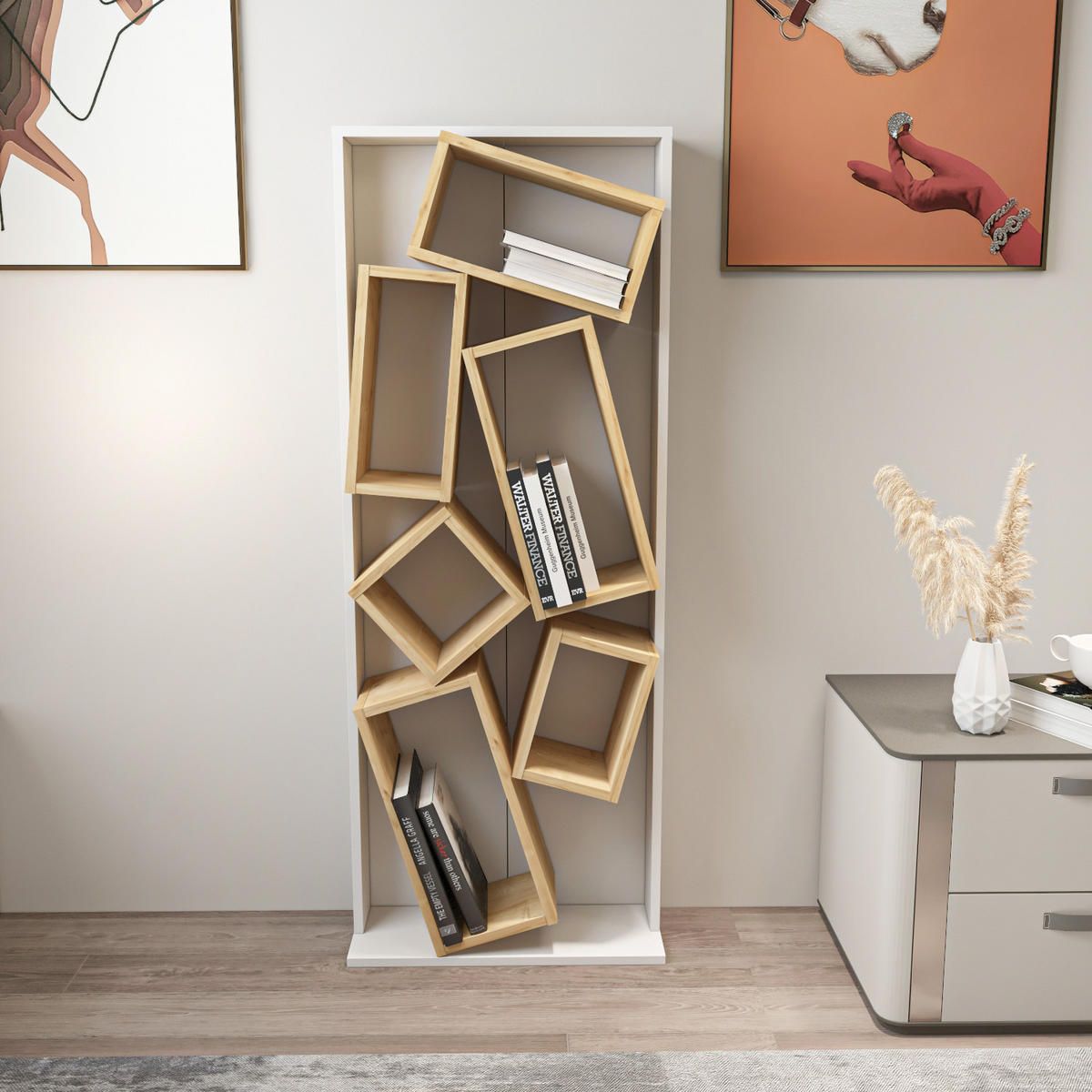 BÜCHERREGAL Carmen Weiss Eiche - Eichefarben/Weiß, Holzwerkstoff (24/153/60cm) - Decorotika