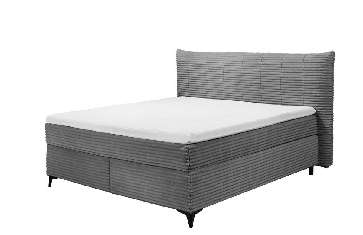 BOXSPRINGBETT 180x200 – Breitcord, Duo 7-Zonen-Tonnentaschen-Federkernmatratze, H3/H4, HR-Lux-Topper - Dunkelgrau/Salbeigrün, Holz/Holzwerkstoff (180/200cm) - ed exciting design