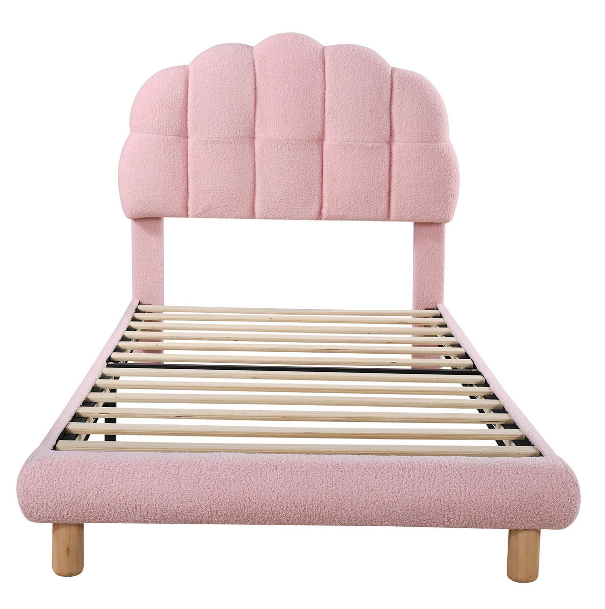 POLSTERBETT 90/200 cm aus Bouclé und MDF mit verstellbarem Kopfteil Rosa - Rosa, Textil (90/200cm) - Modenvie