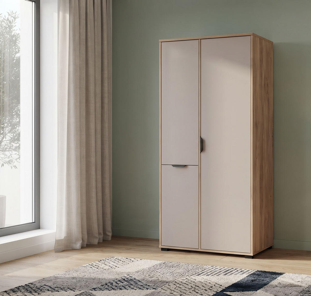 KLEIDERSCHRANK Chuck Mauvella Eiche / Kaschmir 90 / 56 / 193cm - Kaschmir/Eichefarben, Holzwerkstoff/Kunststoff (90/193/56cm) - Feldmann-Wohnen
