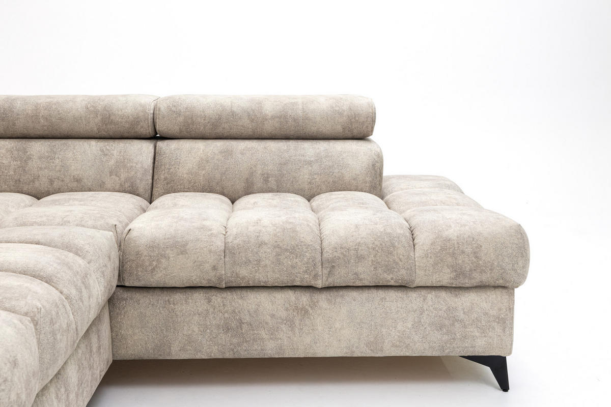 ECKSOFA PUDDING MAXI L Rechts mit Schlaffunktion 125x195 Velours Beige - Beige/Schwarz, Holz/Textil (203/350cm) - Muffo