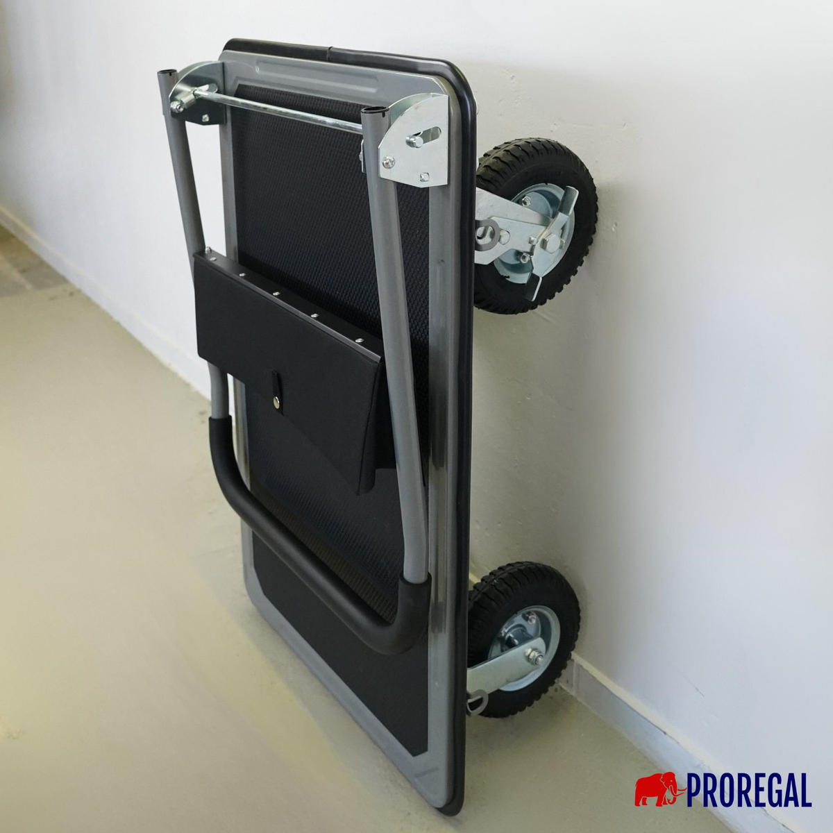 PLATTFORMWAGEN Transportwagen Rhino 300kg klappbar mit Luftreifen & Werkzeugtasche - Schwarz, Metall (90/60/94cm) - PROREGAL