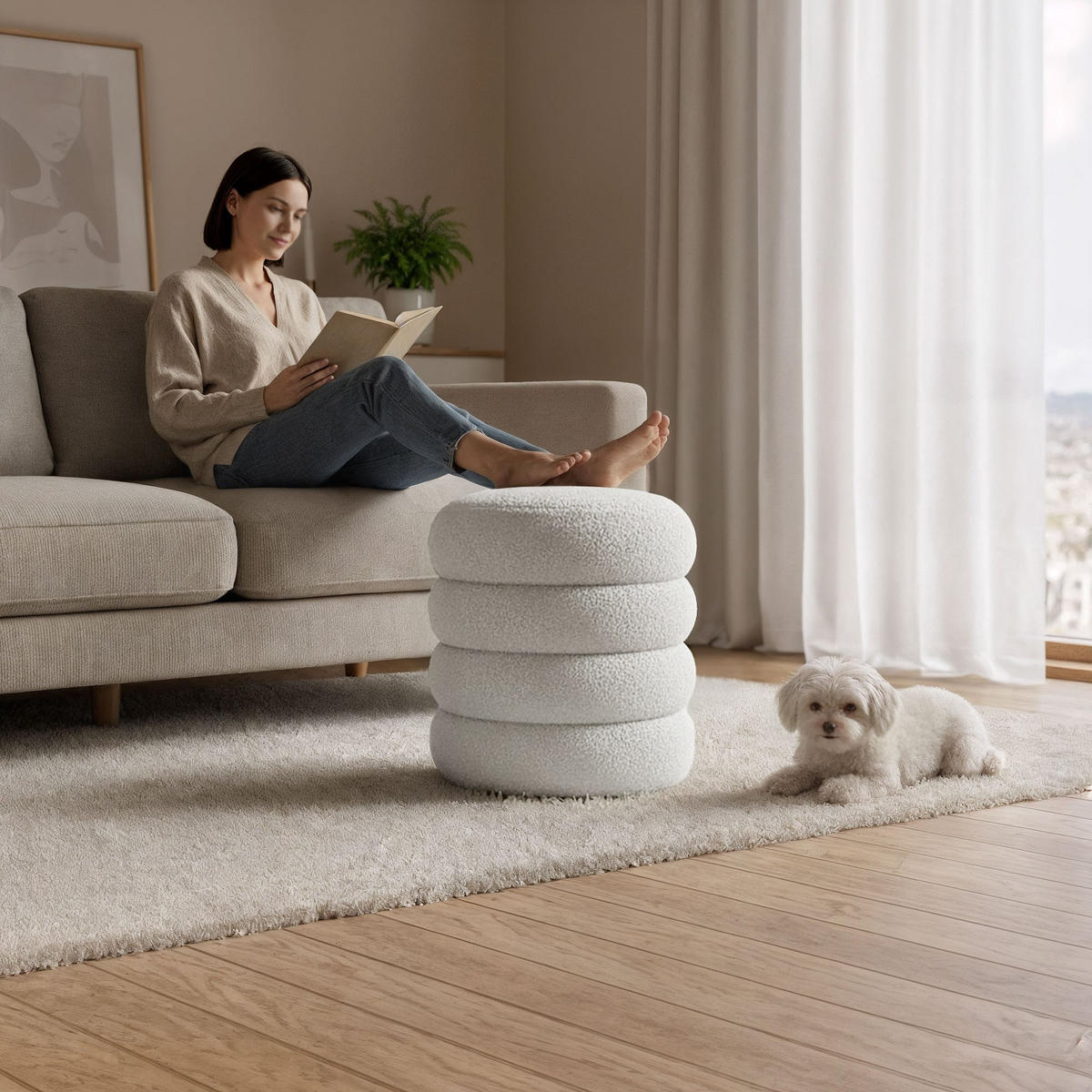 PRESVUČENI POUF s pohranom, bijeli - bijela, tekstil (42/45/42cm) - RAUMHIRSCH FURNITURE