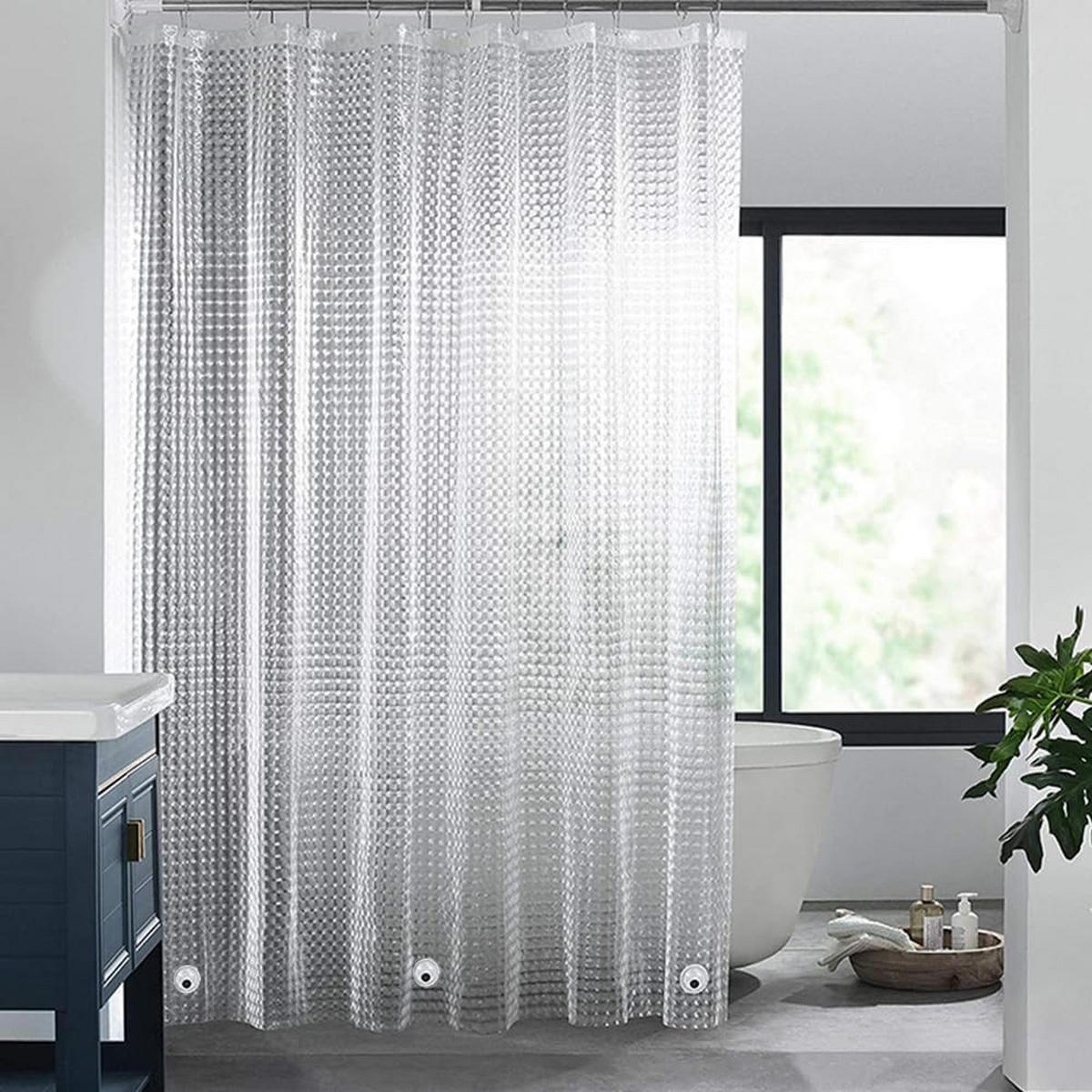 DUSCHVORHANG – Breite 180 x Höhe 200 cm – Inklusive 12 Haken - Klar, Kunststoff (180/200cm)