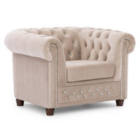 CHESTERFIELD-SESSEL Cleo Blink Beige Samt mit Kristallsteppung und braunen Massivholzfüßen - Beige/Braun, Holz/Textil (104/72/86cm) - S-Style Möbel