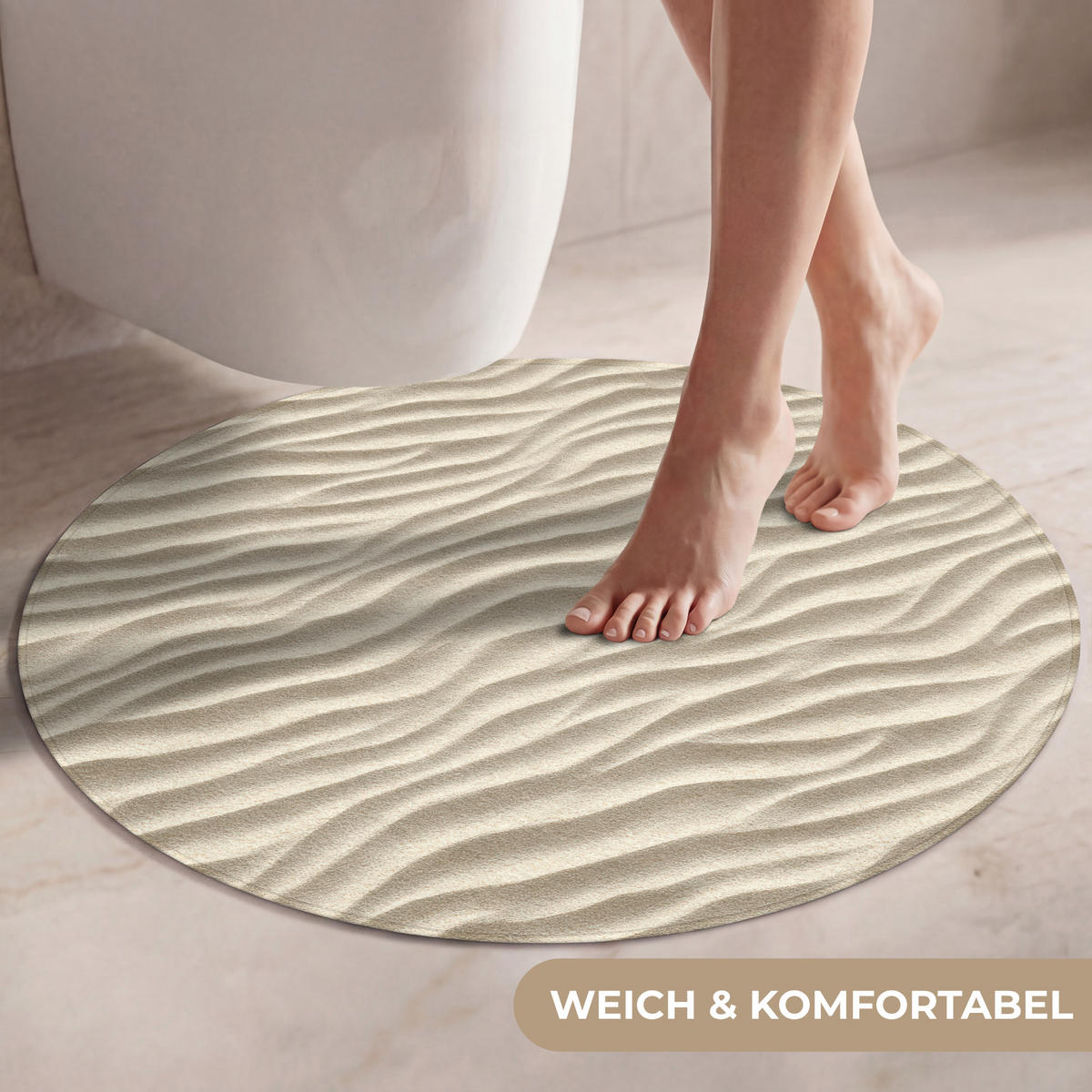 WC-VORLEGER Sand - Wellen - Beige Toilettenteppich 70x70 cm - Beige, Kunststoff/Textil (70/1cm) - OnlyWow