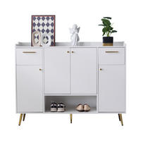 SCHUHSCHRANK in Weiß Schuhregal mit 2 Schubladen und 4 Türen für Flur, B130/T37/H100cm - Goldfarben/Weiß, Holzwerkstoff/Metall (130/100/37cm) - STILVORA
