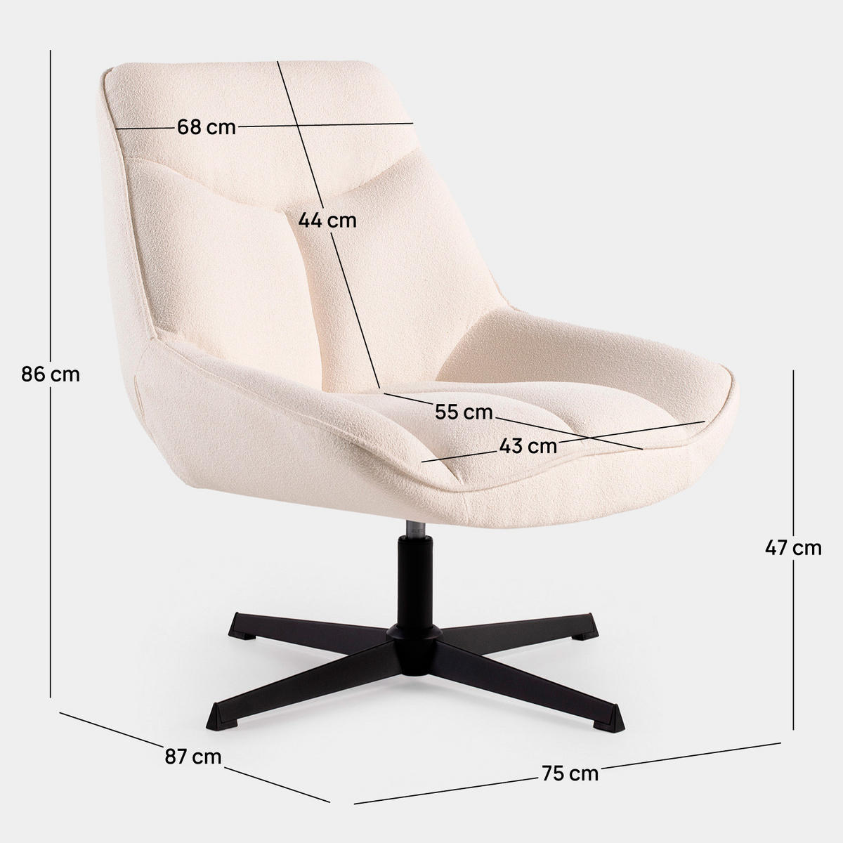 DREHSTUHL Anouk Beige 75 cm x 86 cm - Beige, Textil (75/86/87cm) - Klast Home