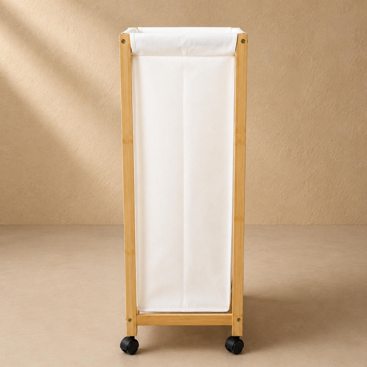 WÄSCHEKORB aus Bambus mit Rollen 55/28/80 cm - Beige, Naturmaterialien (28/80/55cm) - NUXIO