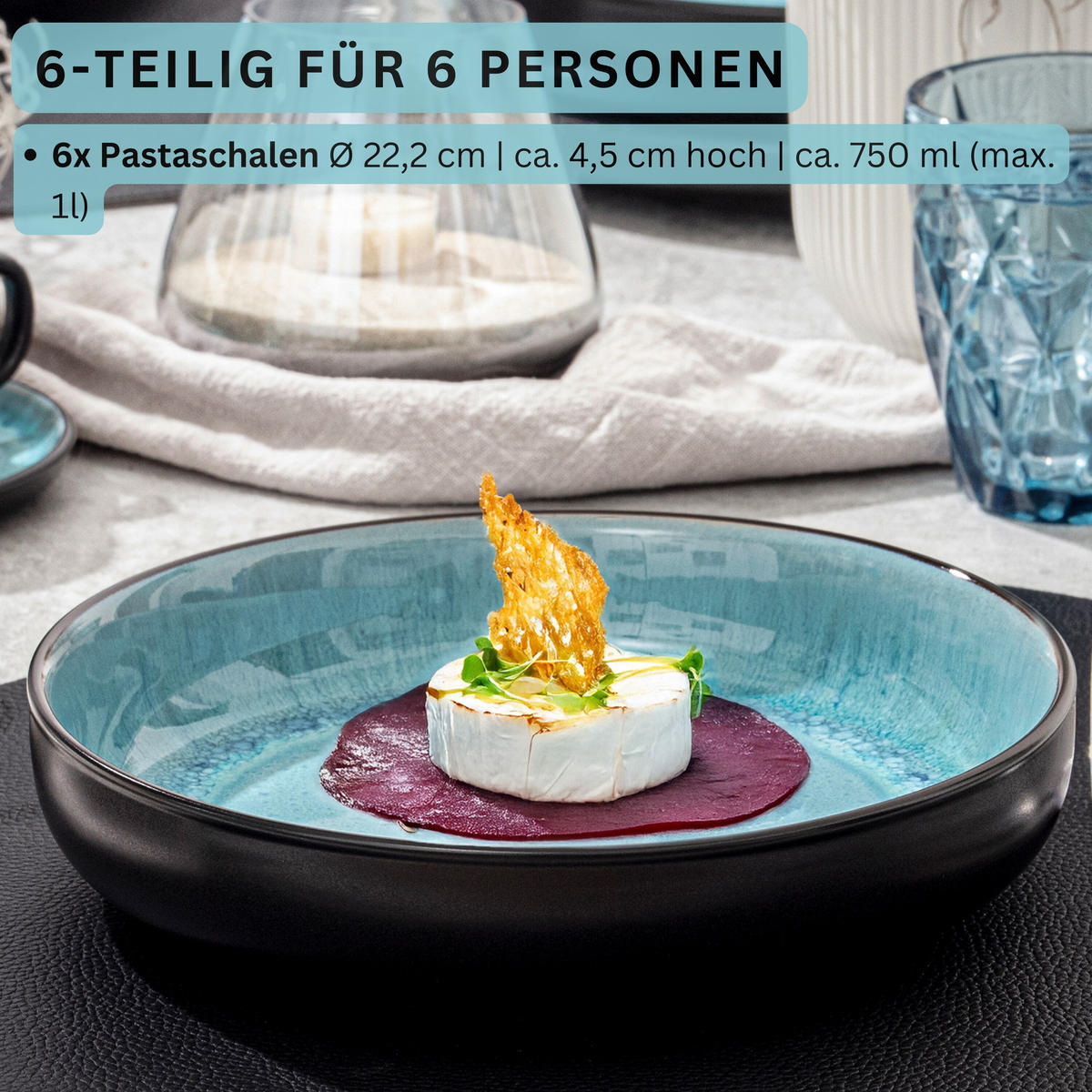 PASTASCHALEN SET GRANADA - 6 teilig aus Steingut - Blau, Stein (22.2cm) - Sänger