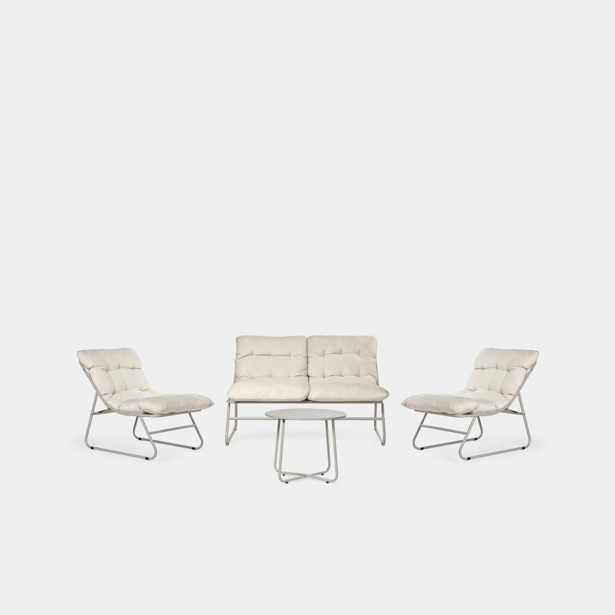 GARTEN-SET mit 2-Sitzer-Sofa, 2 Sesseln und Couchtisch aus beigem Metall Kiet - Beige, Metall - Klast Home