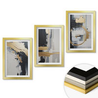 WANDBILDER 3er Set - 20x30 cm Goldrahmen - Abstrakte Schwarz-Weiß-Malerei - Goldfarben, Kunststoff (20/30cm) - ArtPrintCave