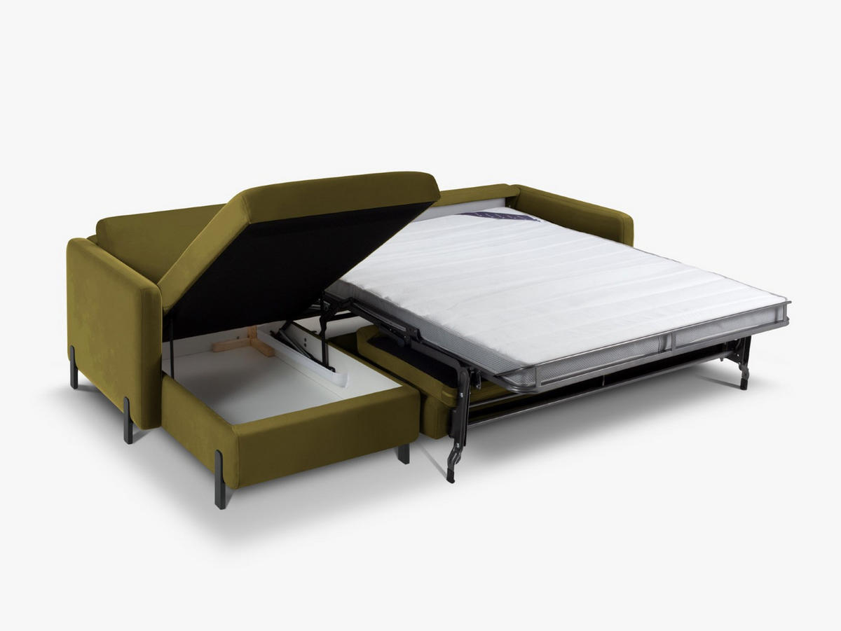 ECKSOFA ausklappbar links Gloria aus Samt grün 5 Sitzplätze - Grün, Textil (170/280cm) - Micadoni