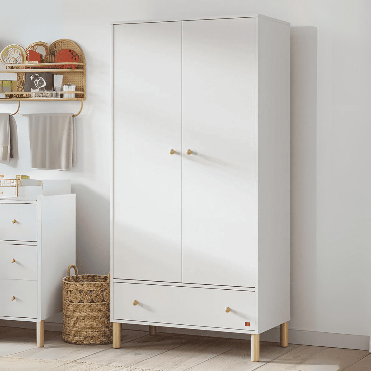 SCHRANK, 2 Türen und 1 Schublade Tela - H185 cm - Weiß, Holzwerkstoff (50/185/90cm) - Calicosy