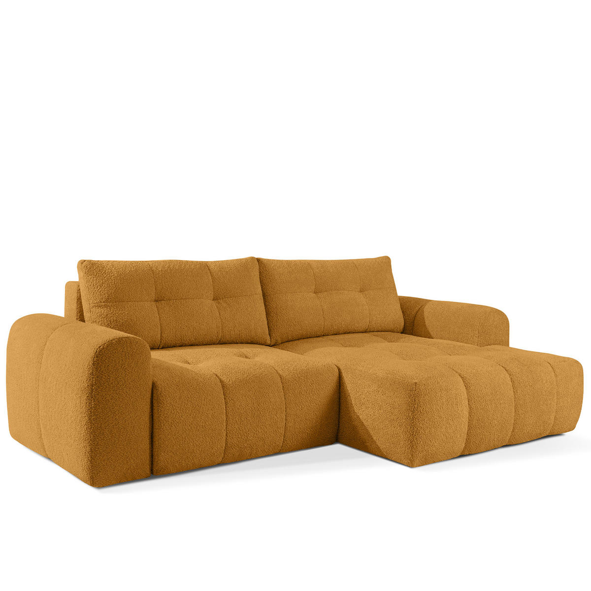 ECKSOFA RECHTS RAVIA, Bouclé, Honigfarbe - Honig, Holz/Textil (256/104cm) - KONSIMO®