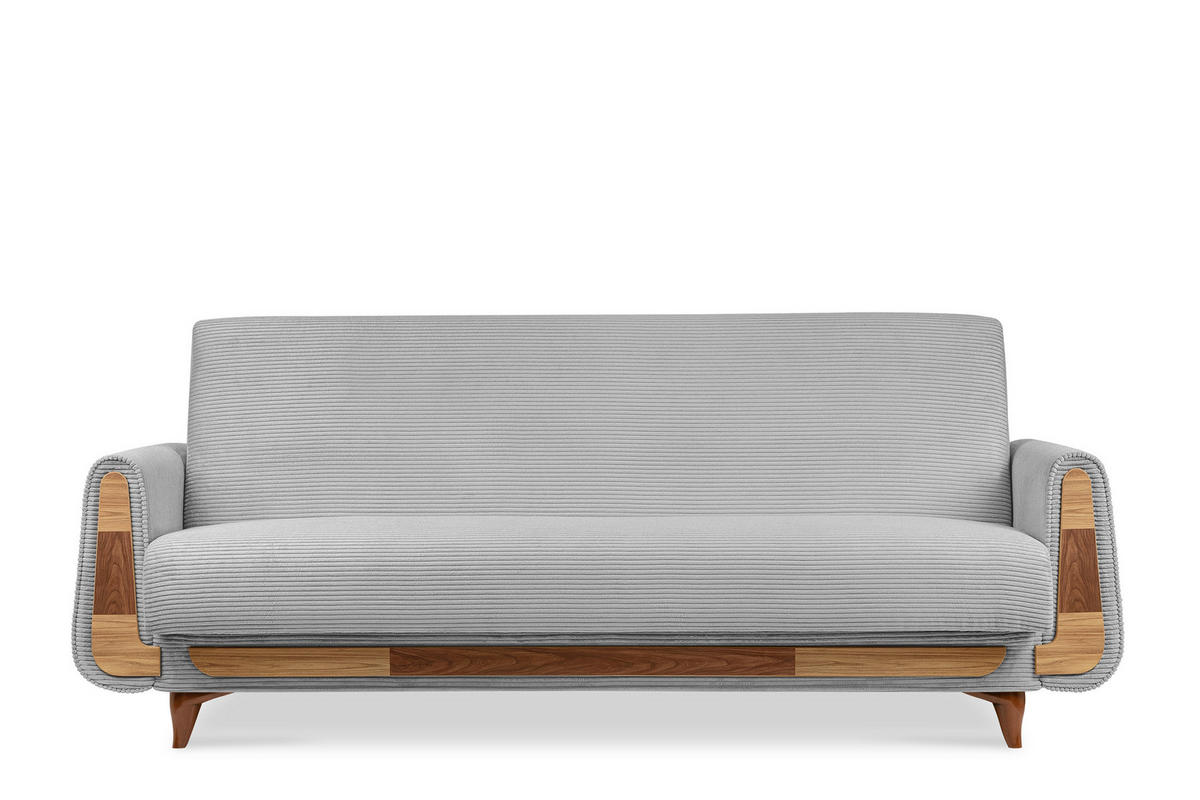 3-SITZER-SCHLAFSOFA GUSTAVO II mit Armlehnen, Hellgrau - Hellgrau, Holz/Holzwerkstoff (230/98/98cm) - KONSIMO®