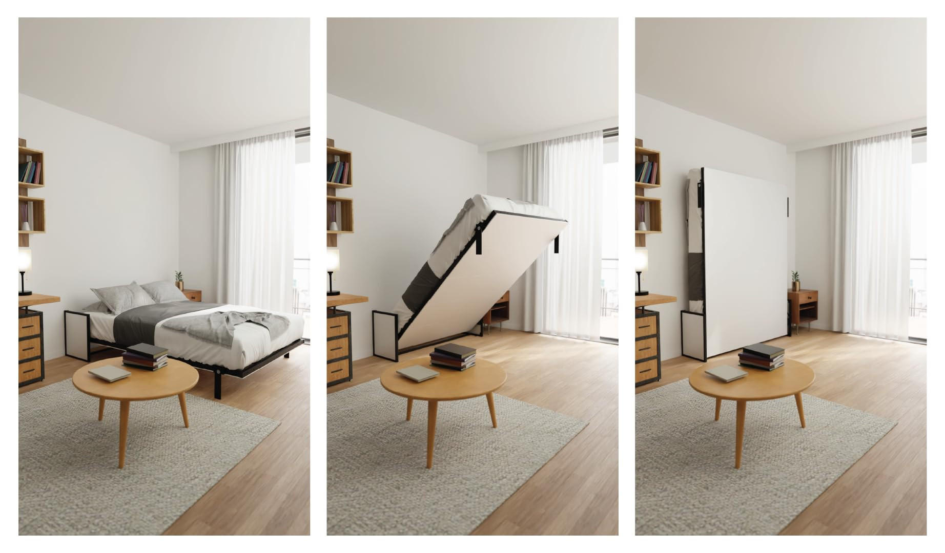 SCHRANKBETT Morphy Studio Modulares SizeFlex- und TypeFlex-System - 160x200, Vertikal - Schwarz, Metall (160/200cm) - WallBedKing