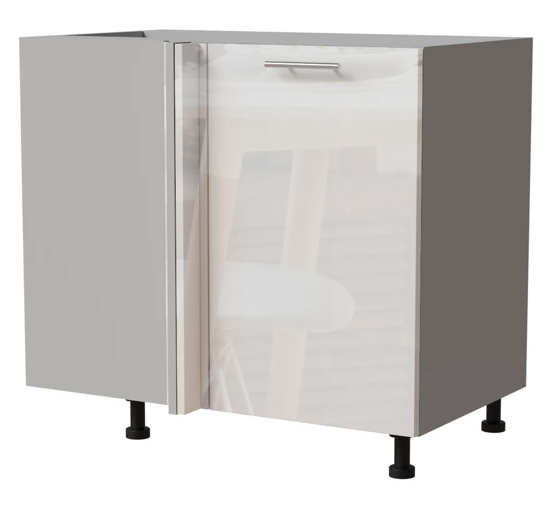 Feldmann-Wohnen Eck-Küchenschrank Weiß Hochglanz, Grau 90x82x50 cm