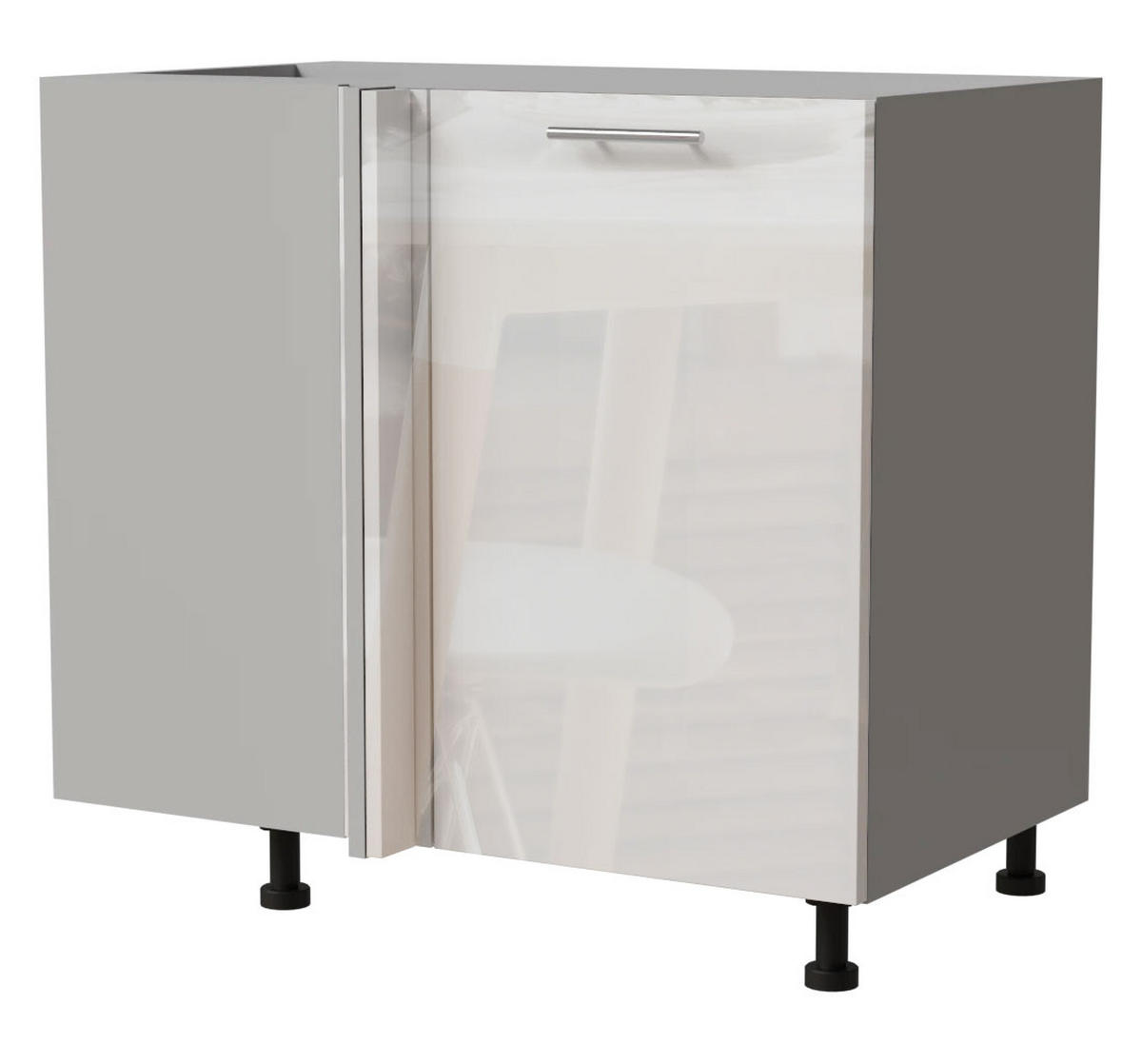 ECK-KÜCHENSCHRANK Essen D13U/90 Weiß Hochglanz / Grau Matt 90 / 50 / 82cm - Weiß Hochglanz/Grau, Holz/Holzwerkstoff (90/82/50cm) - Feldmann-Wohnen