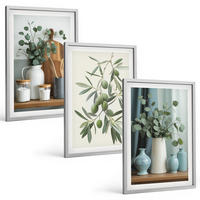 BILDER SET 3er Set - 40x60 cm Silberner Rahmen - Grüne Oliven, Eukalyptus - Silberfarben, Kunststoff (40/60cm) - TULUP