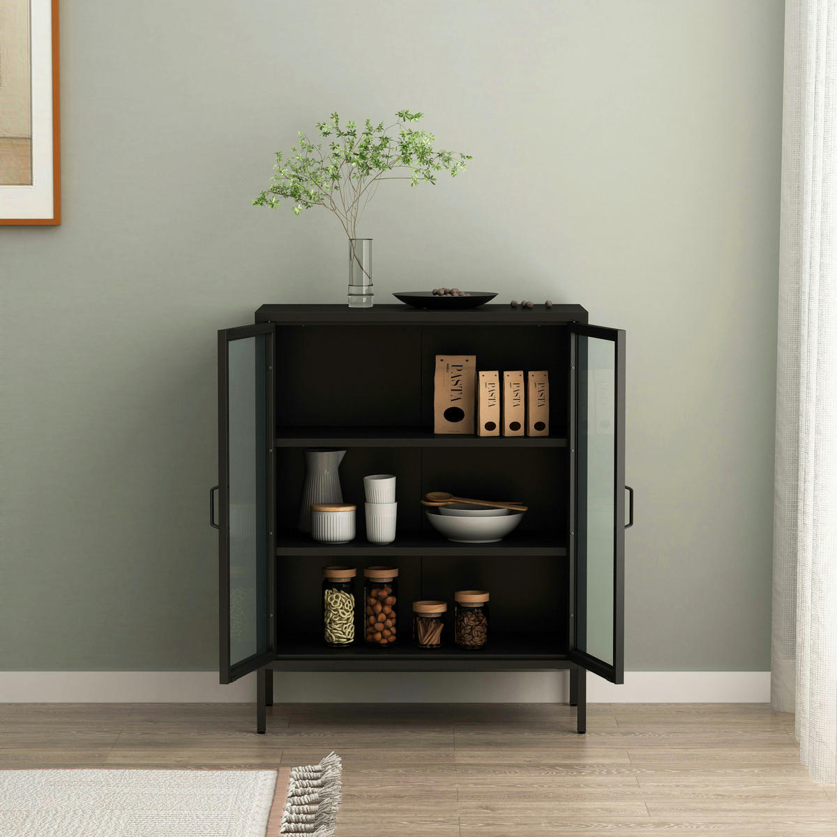 VITRINE Fauske - Schwarz, Metall (80/101.5/40cm) - [en.casa]