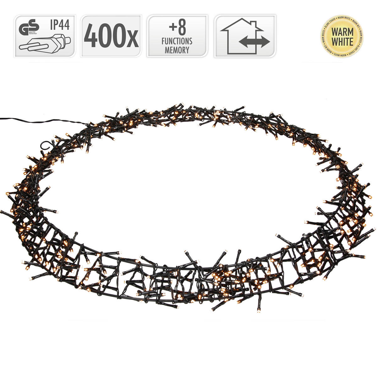 LED LICHTERKRANZ Ø48 cm 400 LEDs Warmweiß - Schwarz, Metall (48/6/48cm) - ECD-Germany