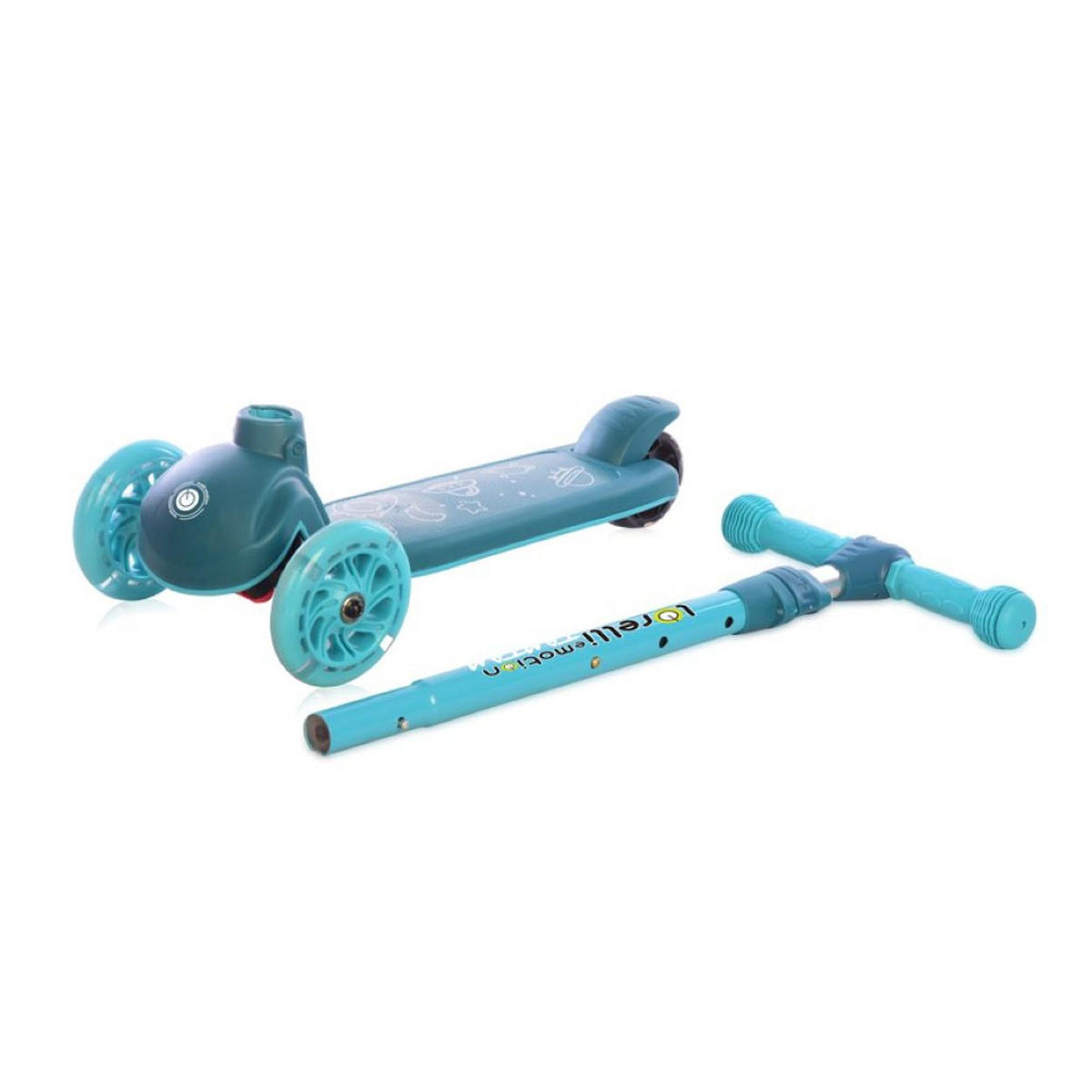 KINDERROLLER Tamtam 3 Räder türkis höhenverstellbar, Leuchträder, Fußbremse - Türkis, Metall (52/26/77cm) - Lorelli