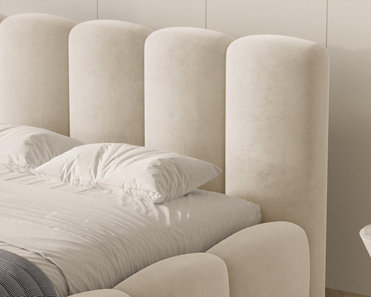 POLSTERBETT 18 - 140x200 cm – Riviera – Gepolstertes Bett mit Metall-Lattenrost - Creme, Holz (140/200cm) - ROYAL24_MARKT
