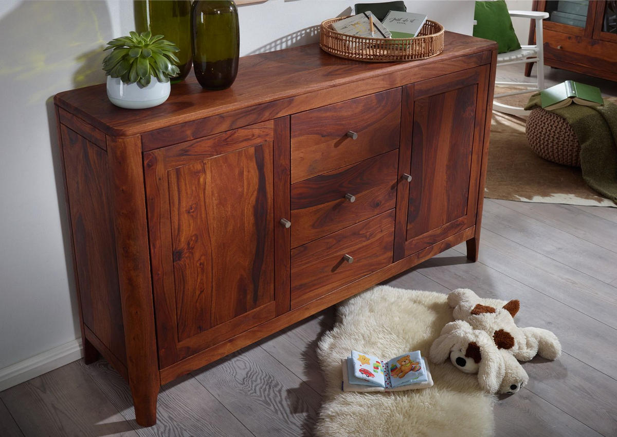 SIDEBOARD Sheesham146x40x86 walnuss geölt BROOKLYN #22 - Dunkelbraun, Holz (146/86/40cm) - Massivmoebel24