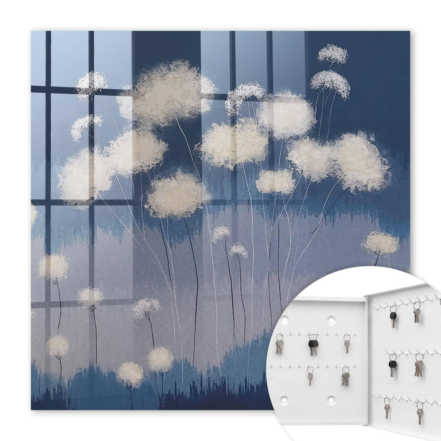 SCHLÜSSELBOX Weiß 30x30 cm – Türöffnung nach rechts - Löwenzahn - Blau, Metall (30/30/5cm) - TULUP