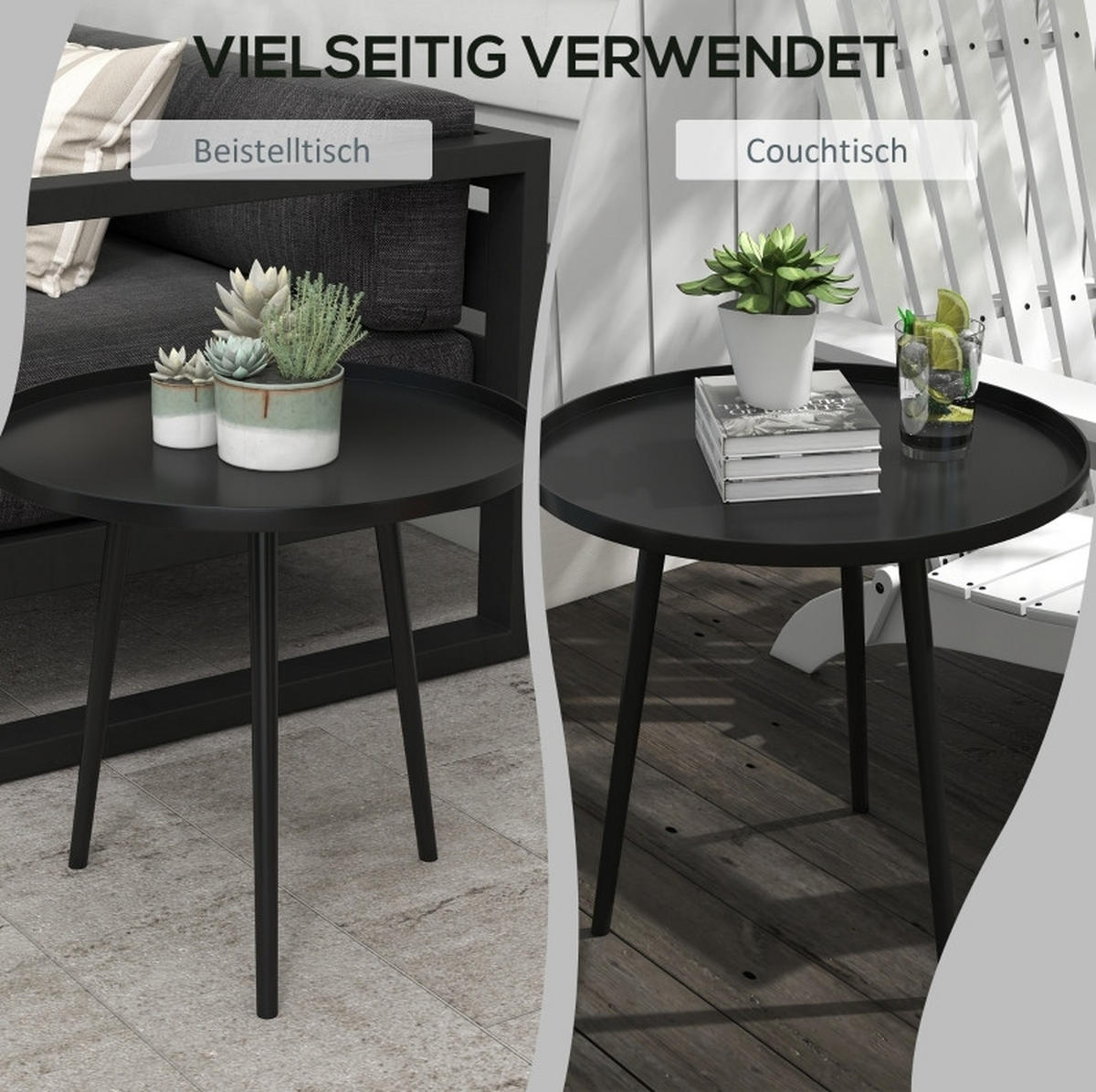GARTENTISCH 40/50/50 cm schwarz aus Stahl mit Schutzrand - Schwarz, Metall (40/50/50cm) - OKWISH