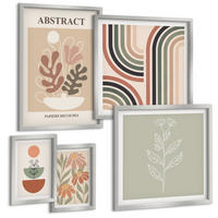 BILDER SET 5er Set - 50x50 cm & 20x30 cm & 40x60 cm Silberner Rahmen - Abstrakte Pastellpflanzen - Silberfarben, Kunststoff (40/60cm) - TULUP