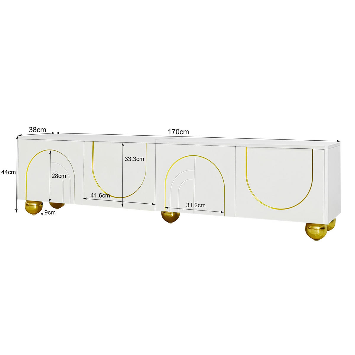 TV-LOWBOARD 170/38/44 cm mit 4 Türen, Push-to-Open und Soft-Close - Weiß, Holzwerkstoff (170/44/38cm) - BEAOK