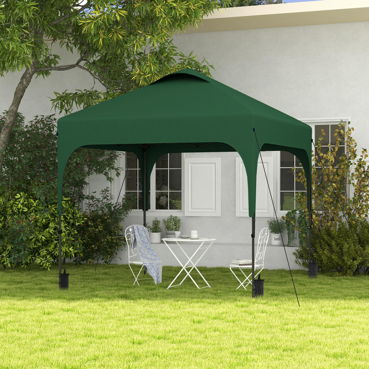 PAVILLON, UV-Schutz 50+, höhenverstellbar, i2,5 x 2,5 x 2,68 m,Grün - Dunkelgrün, Metall (253/268/253cm) - Vallsero