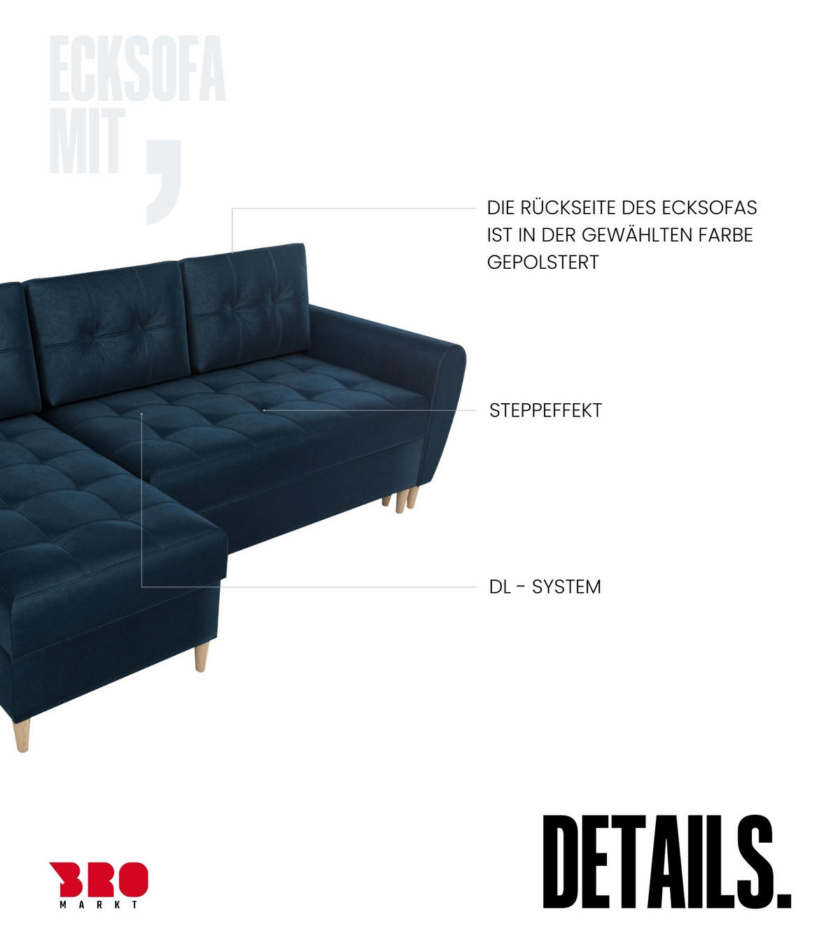 ECKSOFA Henry mit Schlaffunktion Blau Samtstoff - Blau, Textil (232/141cm) - Bromarkt