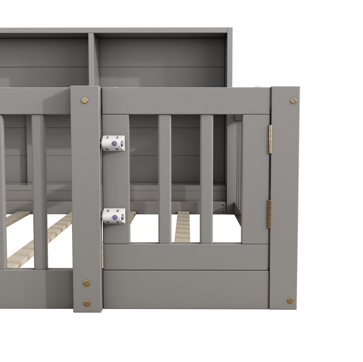 DAYBETT aus Kiefernholz und MDF 140x200 cm Grau mit Lattenrost, Ablagefächern und Schutzgitter - Grau, Holz (140/200cm) - IVMEU