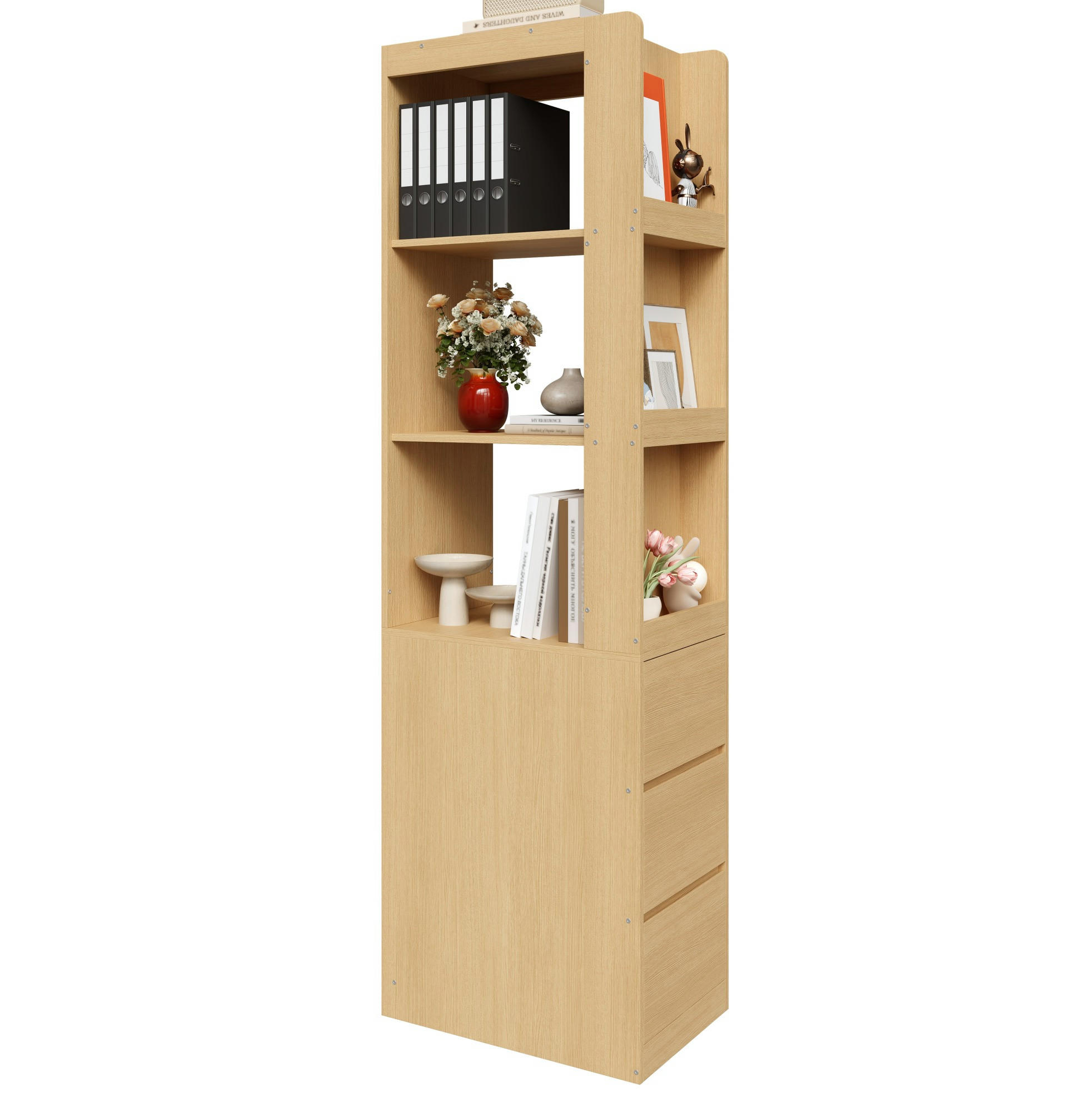 ORGANIZÉRY do kuchynských skriniek z drevotriesky, 60/40/200 cm dub, s 3 otvorenými priehradkami a 3 zásuvkami - farba duba, kompozitné drevo (60/200/40cm) - BEAOK