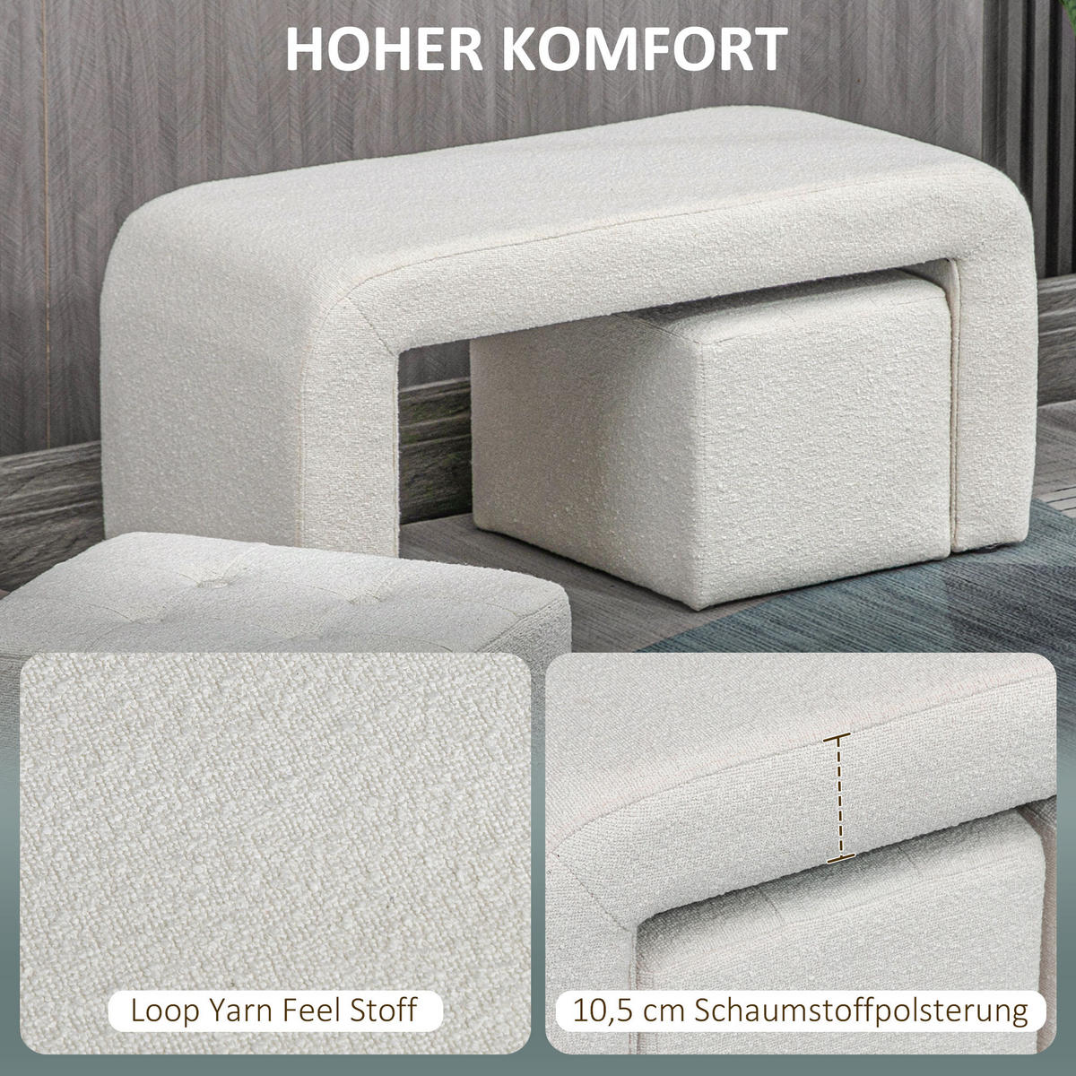 FUSSHOCKER 3 tlg., Sitzhocker, Weiß - Weiß, Kunststoff (42.5/45/89cm) - HOMCOM