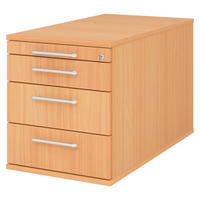 ROLLCONTAINER - mit 3 Schubladen 80/42,8/51,2 cm in Buchefarben Relinggriff (Kunststoff) - Buchefarben, Holzwerkstoff (42.8/51.2/80cm) - bümö