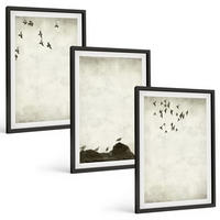 BILDER SET 3er Set - 40x60 cm Schwarzer Rahmen - Fliegende Vögel Minimalismus - Schwarz, Kunststoff (40/60cm) - TULUP