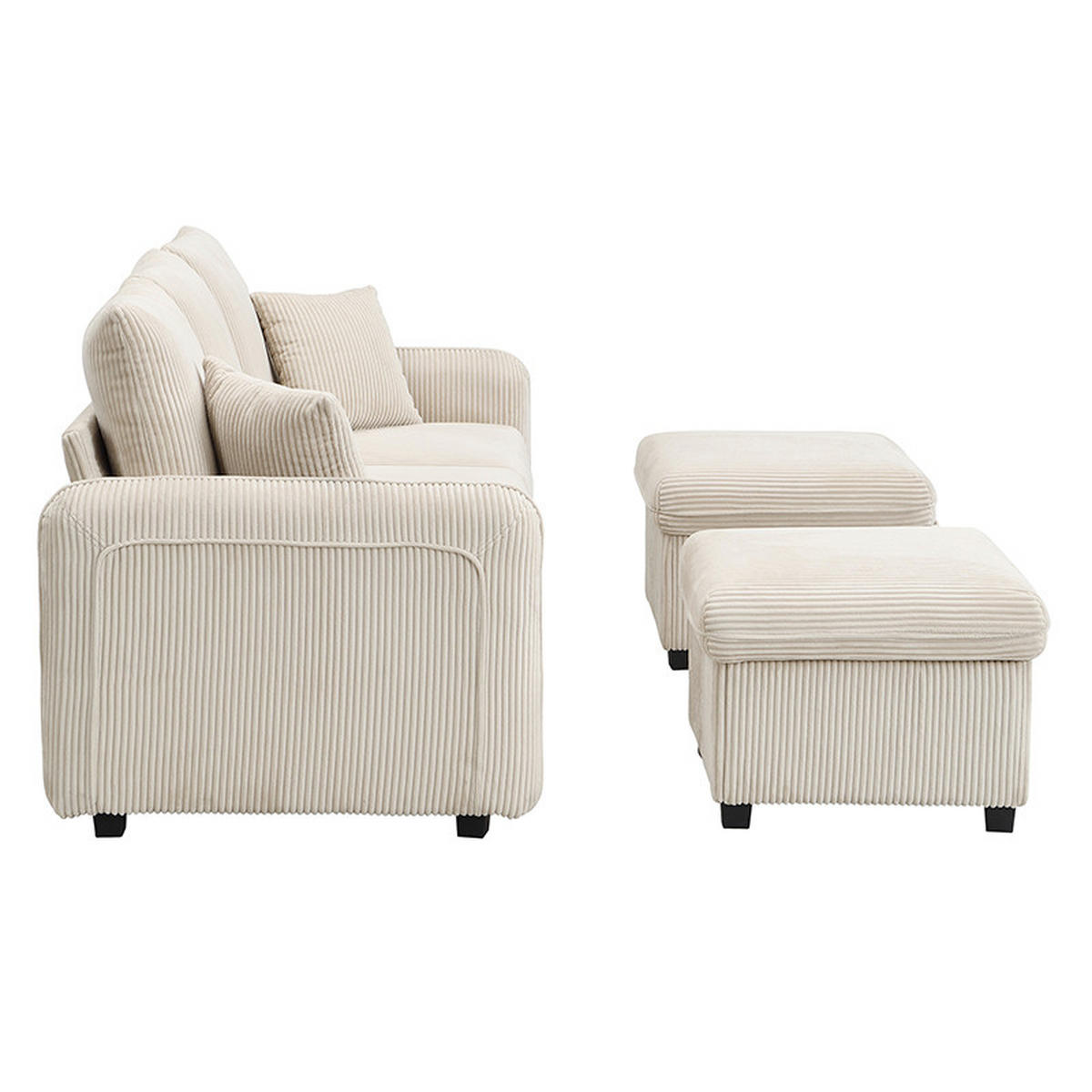 WOHNLANDSCHAFT U-Form mit Schlaffunktion und Staufunktion in Beige Cord 200/130/80 cm - Beige, Kunststoff (188/86/186cm) - OKWISH